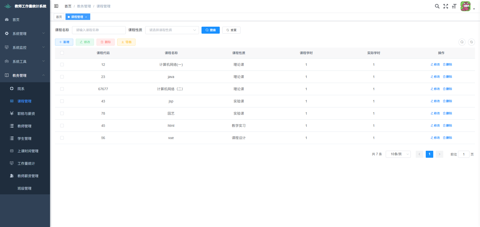 高校教师工作量统计系统